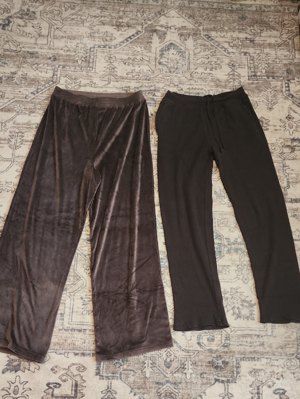 Skims Womns Large Two-Pair Cozy Lounge Pants - Brown Velvet + Brown Knit